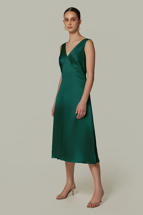 Emerald Silk Slip Dress
