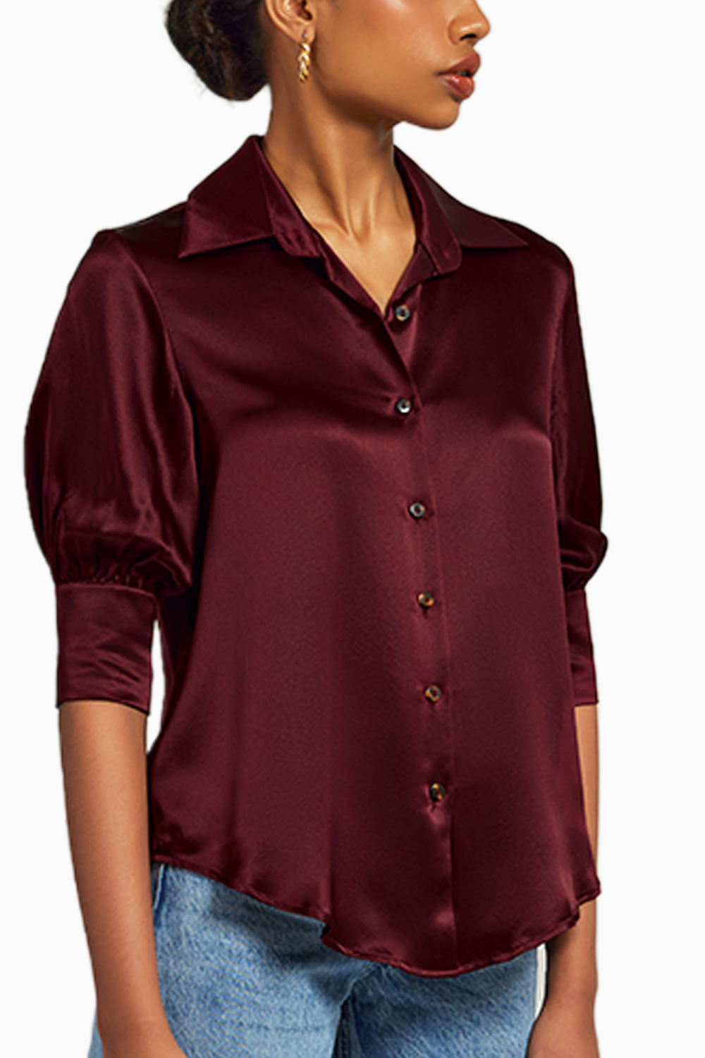 Burgundy Silk Short-Sleeved Shirt