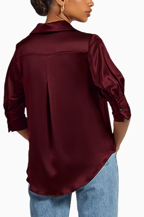 Burgundy Silk Short-Sleeved Shirt