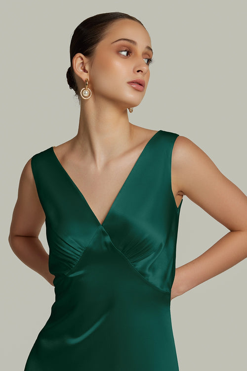 Emerald Silk Slip Dress