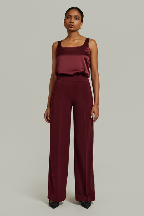 Burgundy Stretch Suiting Wide-Leg Trousers