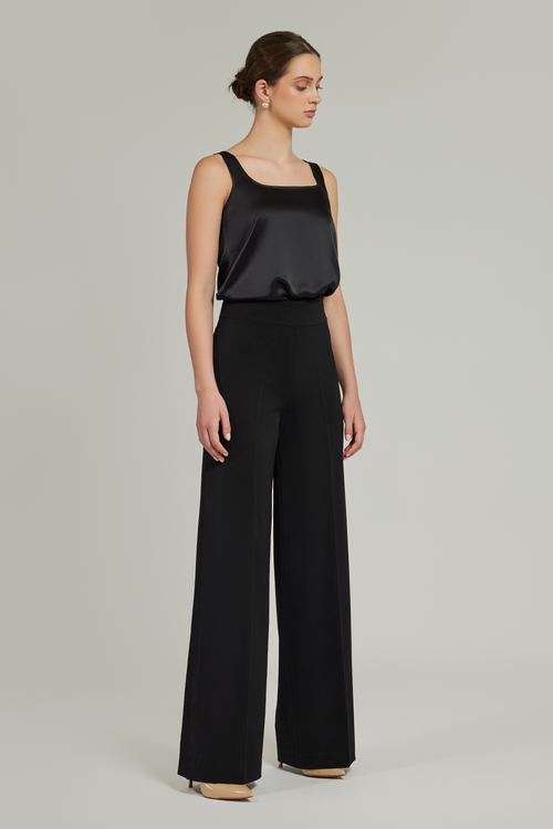 Black Stretch Suiting Wide-Leg Trousers