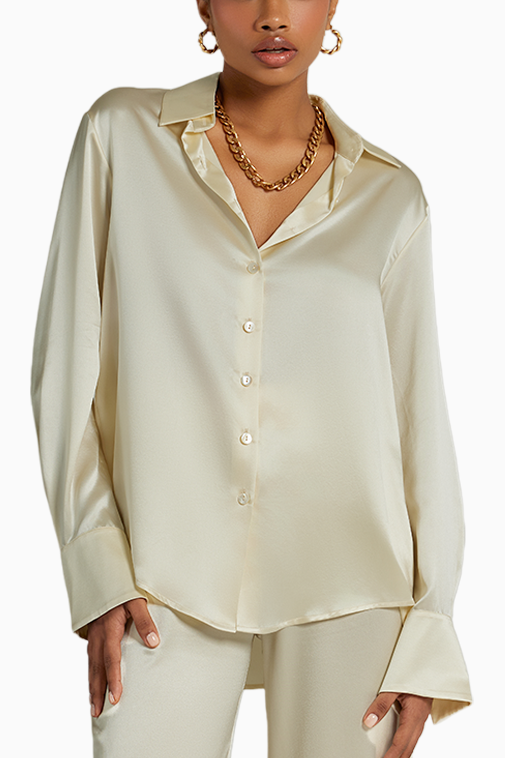 Cream Silk Oversized Shirt