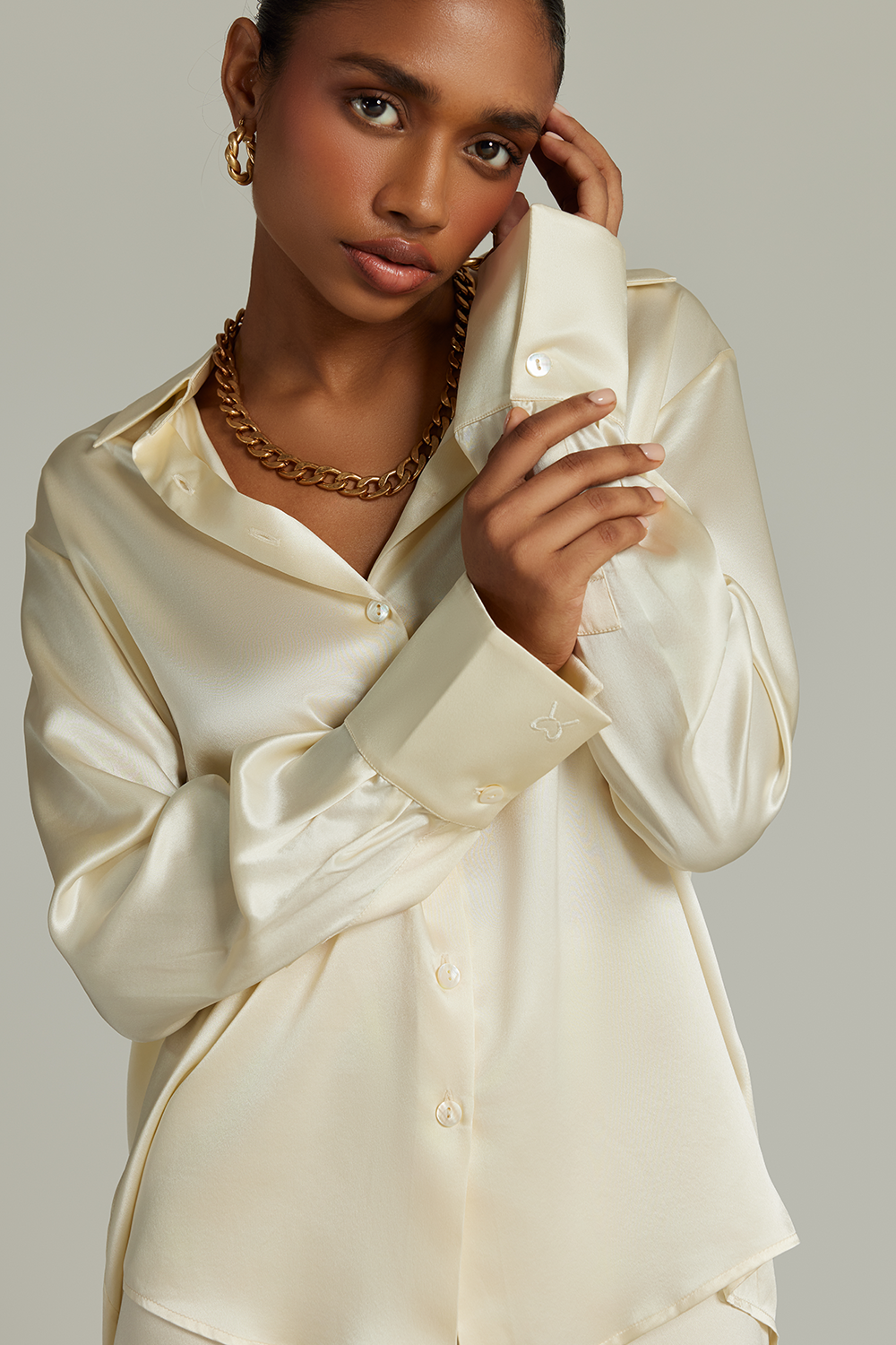 Cream Silk Oversized Shirt