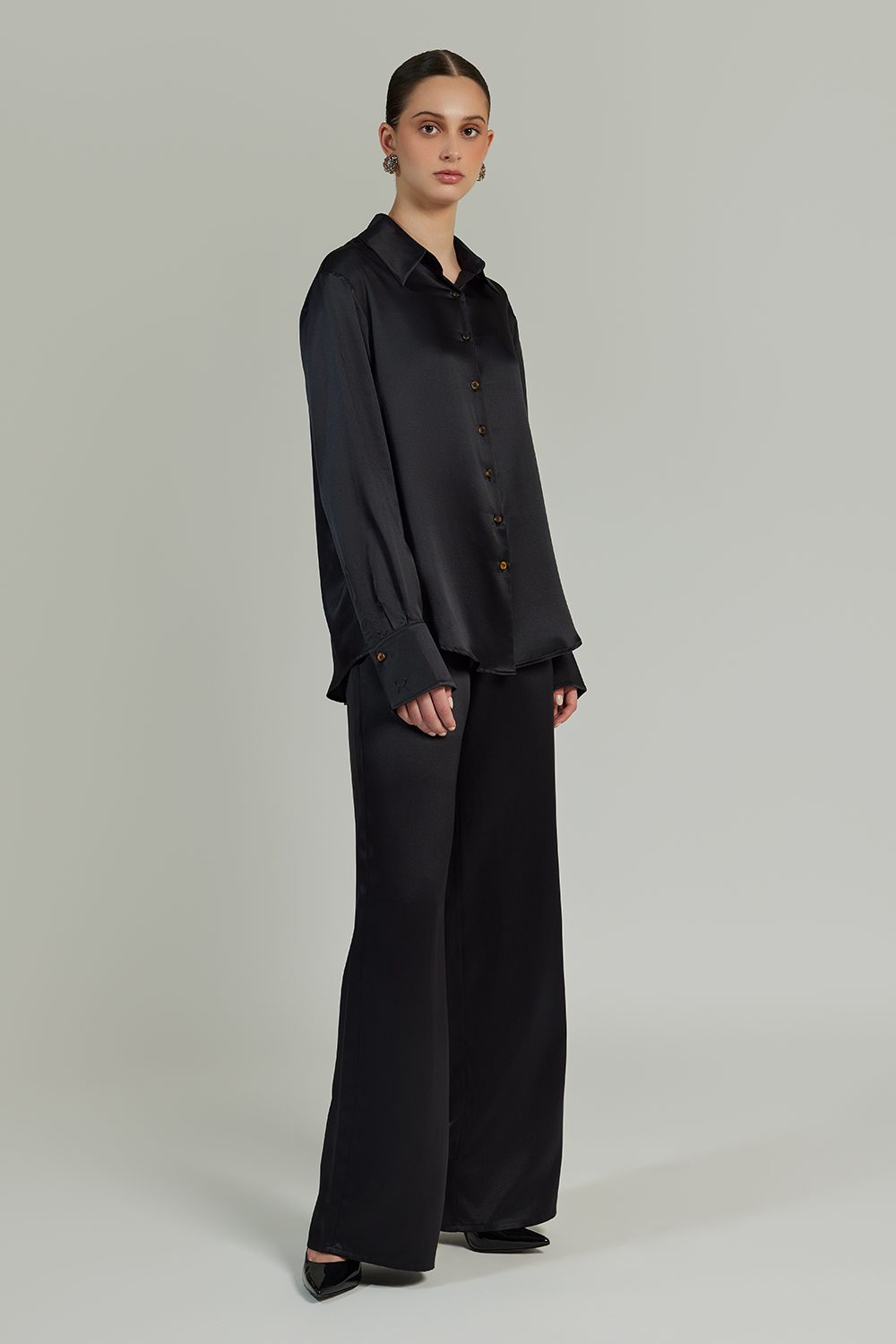 Black Silk Oversized Shirt