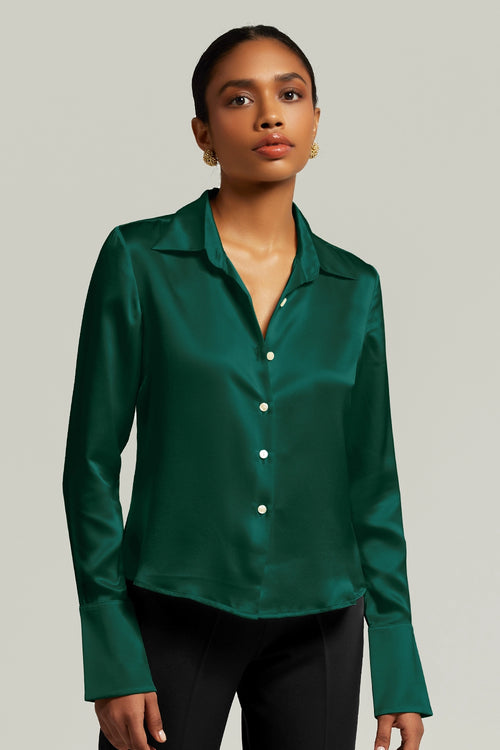 Emerald Silk Long-Sleeved Shirt