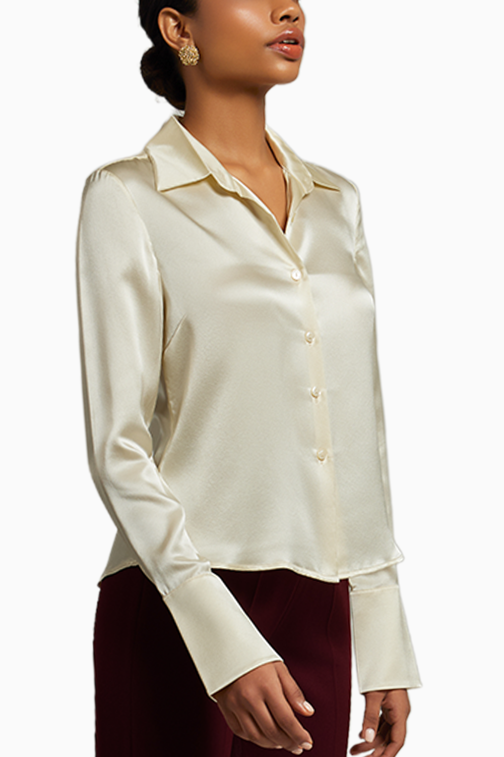 Cream Silk Long-Sleeved Shirt