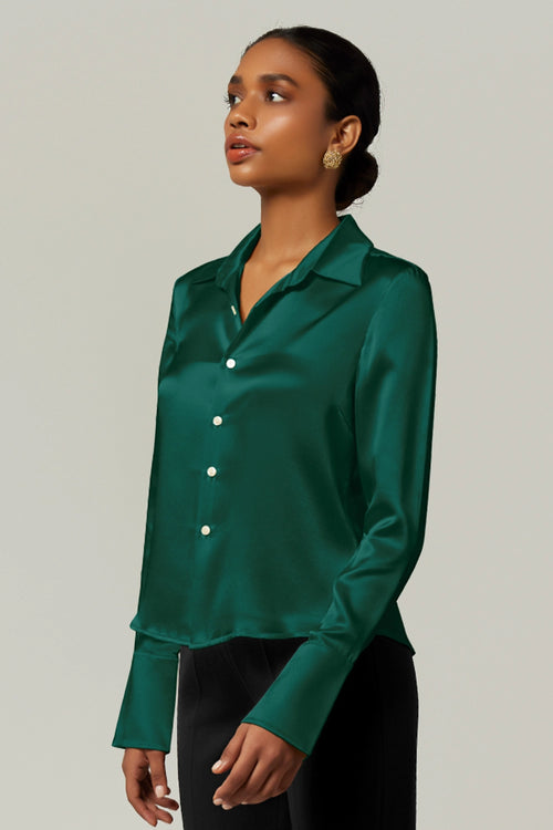 Emerald Silk Long-Sleeved Shirt