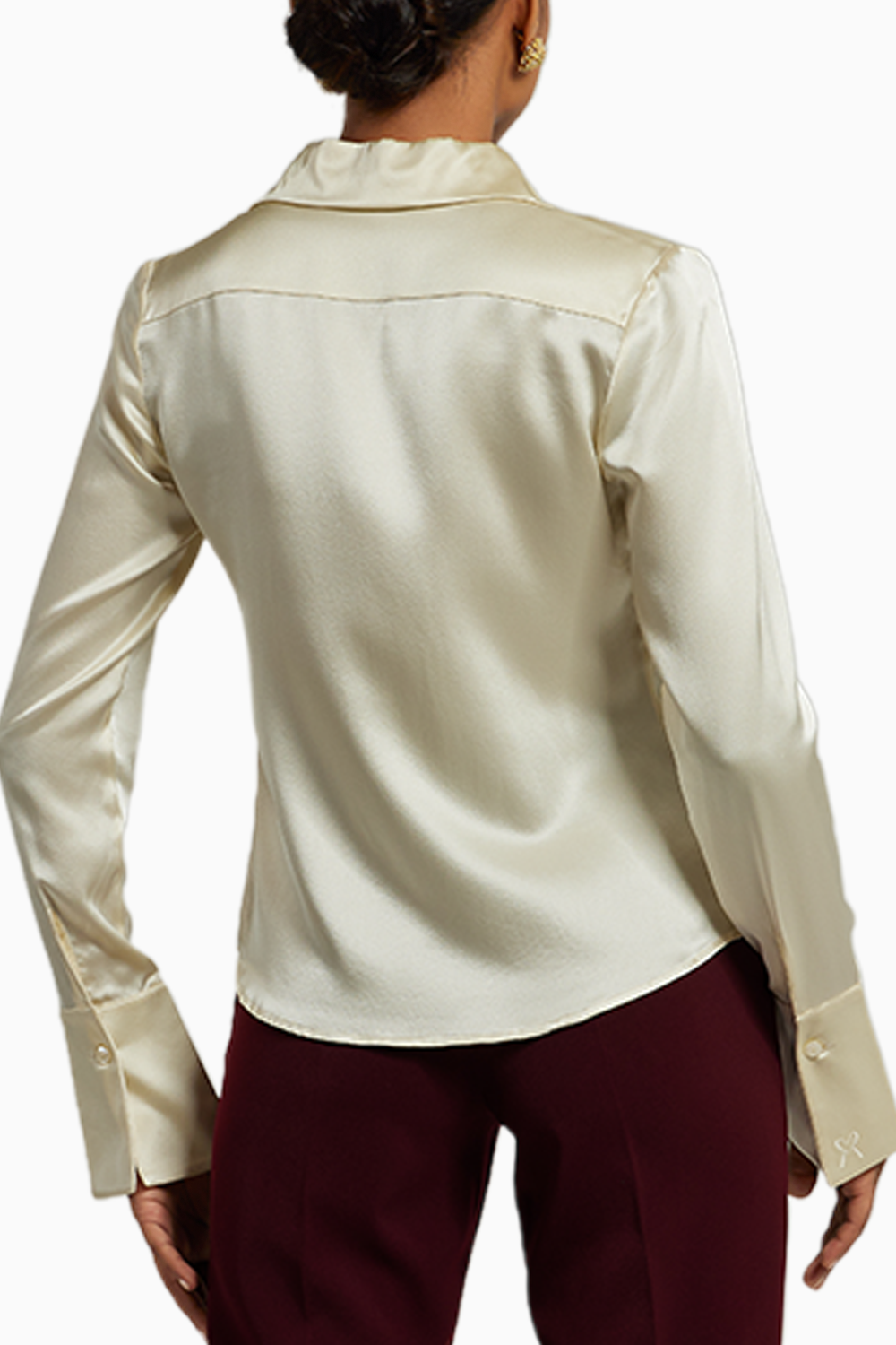 Cream Silk Long-Sleeved Shirt