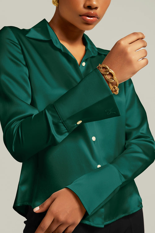Emerald Silk Long-Sleeved Shirt