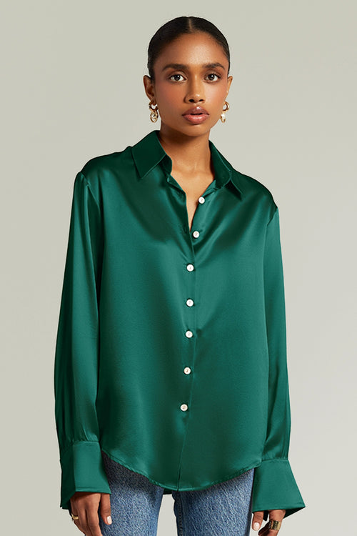 Emerald Silk Oversized Shirt