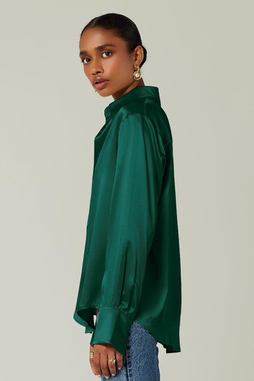 Emerald Silk Oversized Shirt