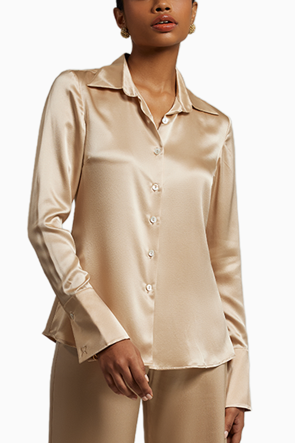 Champagne Silk Long-Sleeved Shirt