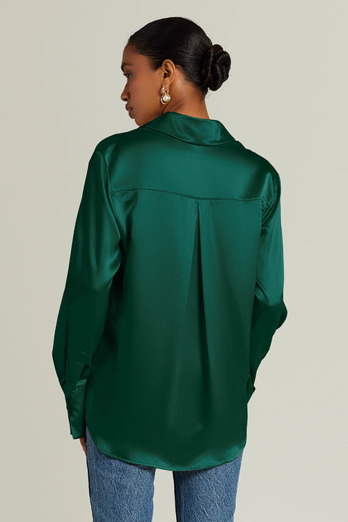 Emerald Silk Oversized Shirt