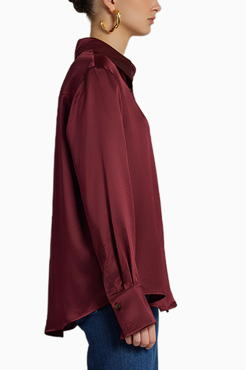 Burgundy Silk Oversized Shirt