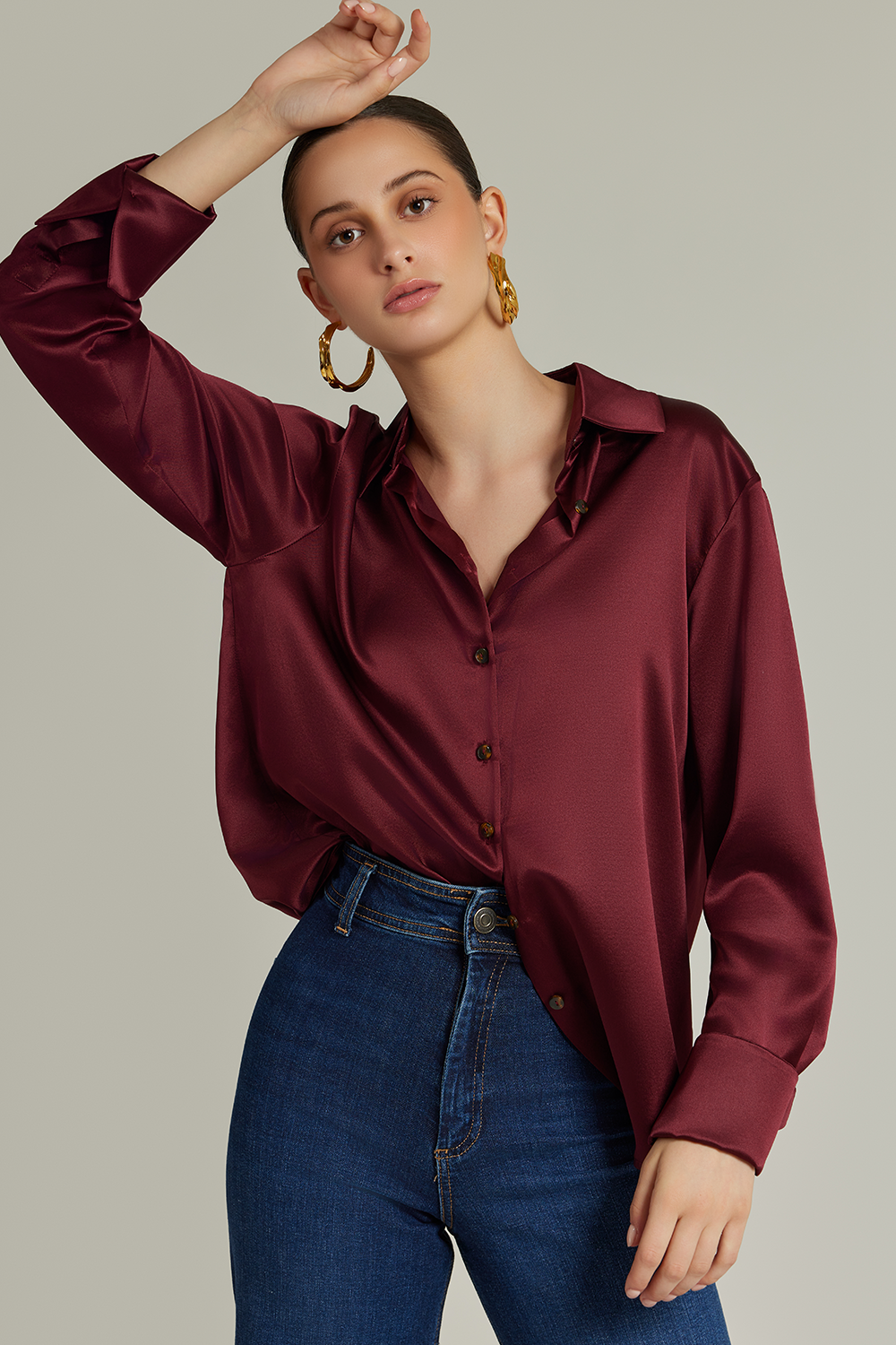 Burgundy Silk Oversized Shirt