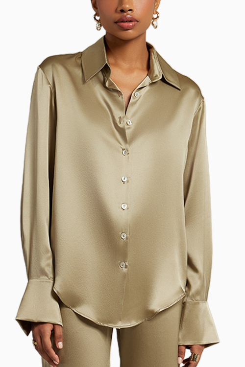 Olive Silk Oversized Shirt