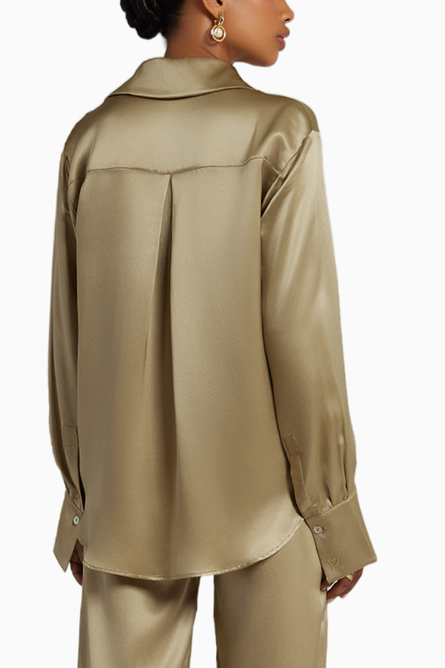 Olive Silk Oversized Shirt