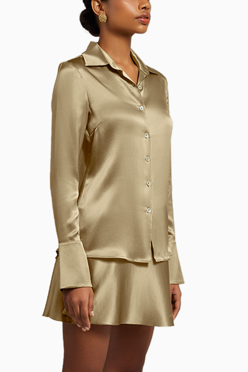 Olive Silk Long-Sleeved Shirt