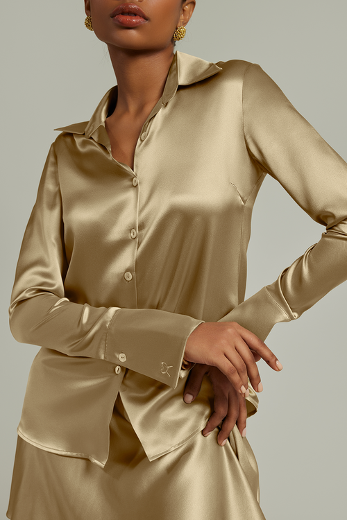 Olive Silk Long-Sleeved Shirt