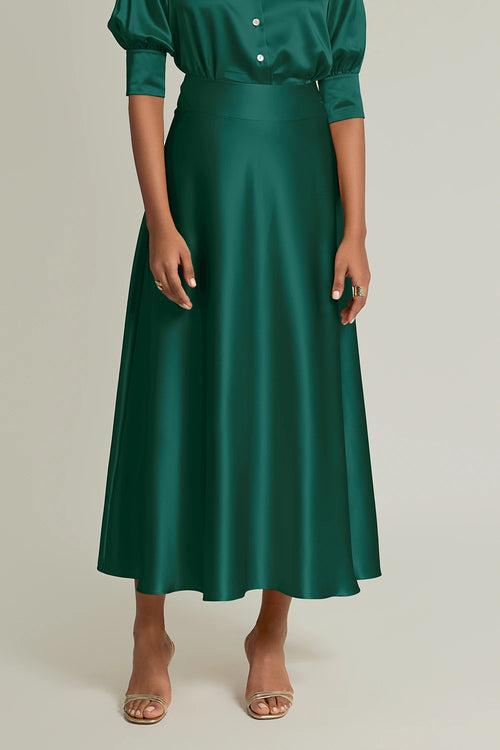 Emerald Silk Long Skirt