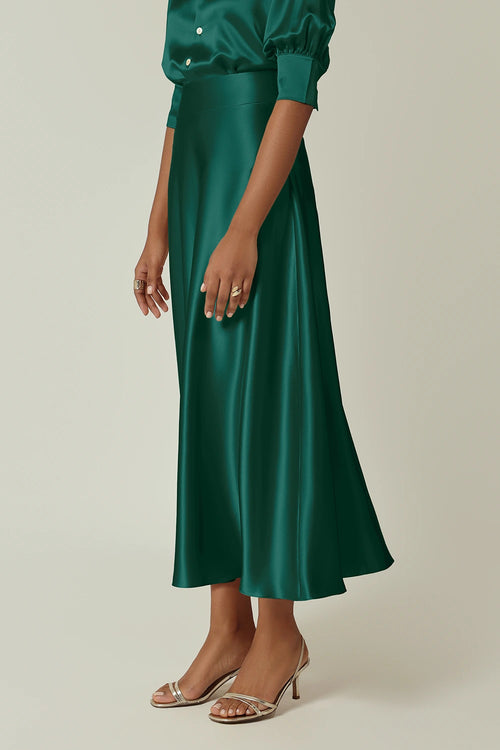 Emerald Silk Long Skirt
