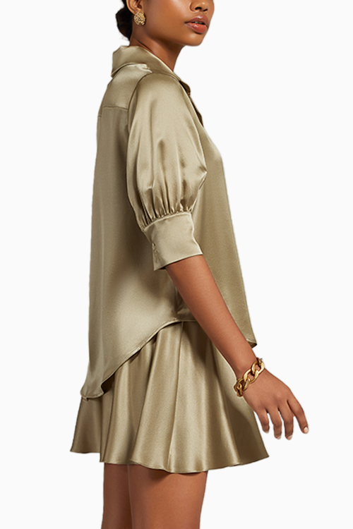 Olive Silk Short-Sleeved Shirt