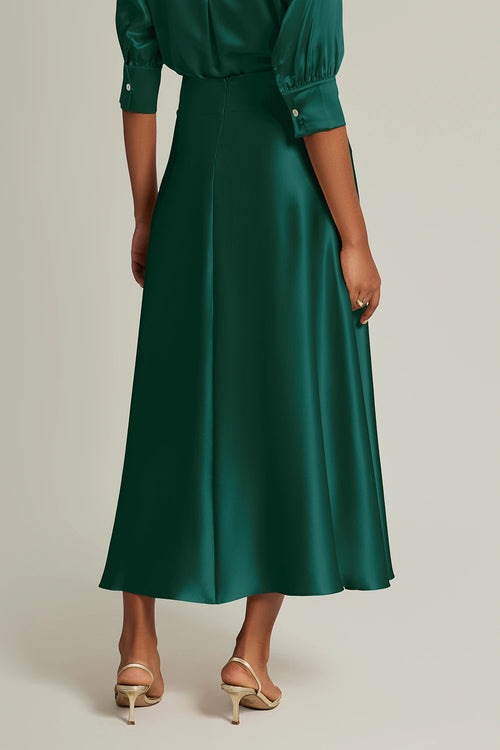 Emerald Silk Long Skirt