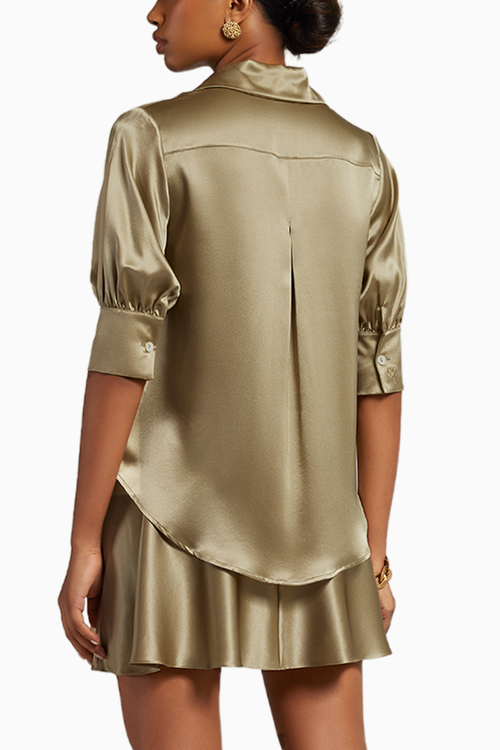 Olive Silk Short-Sleeved Shirt