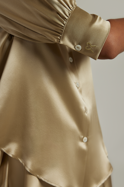 Olive Silk Short-Sleeved Shirt