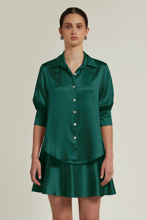 Emerald Silk Short-Sleeved Shirt