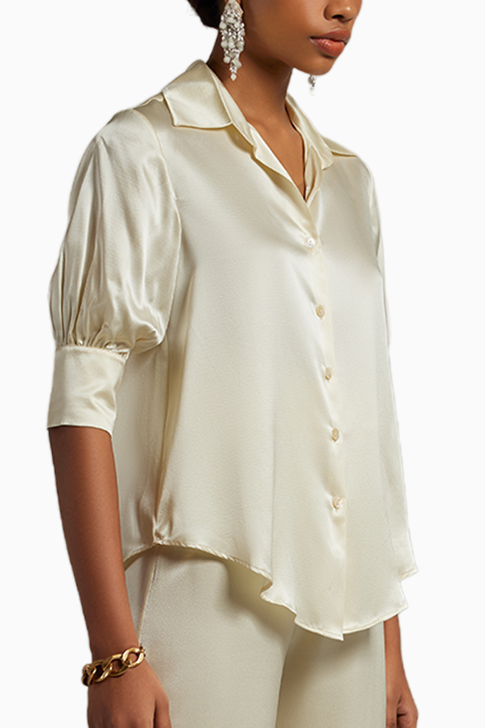 Cream Silk  Short-Sleeved Shirt