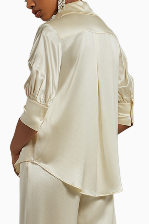 Cream Silk Short-Sleeved Shirt