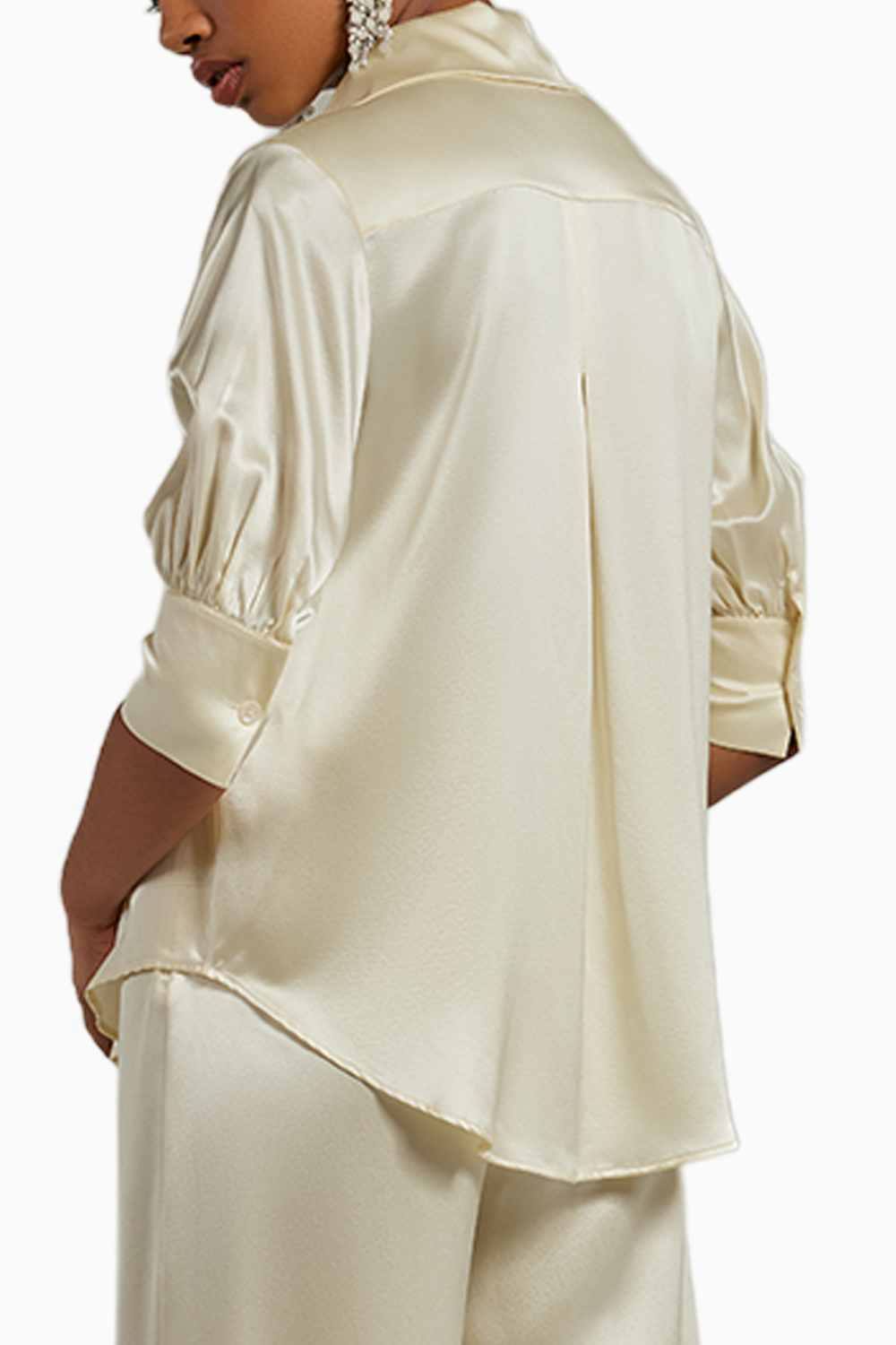 Cream Silk  Short-Sleeved Shirt