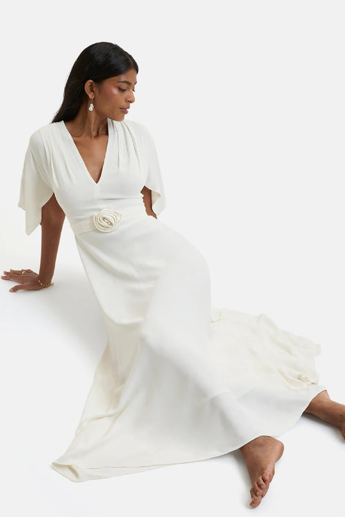 White Napoli Gathered Maxi Dress