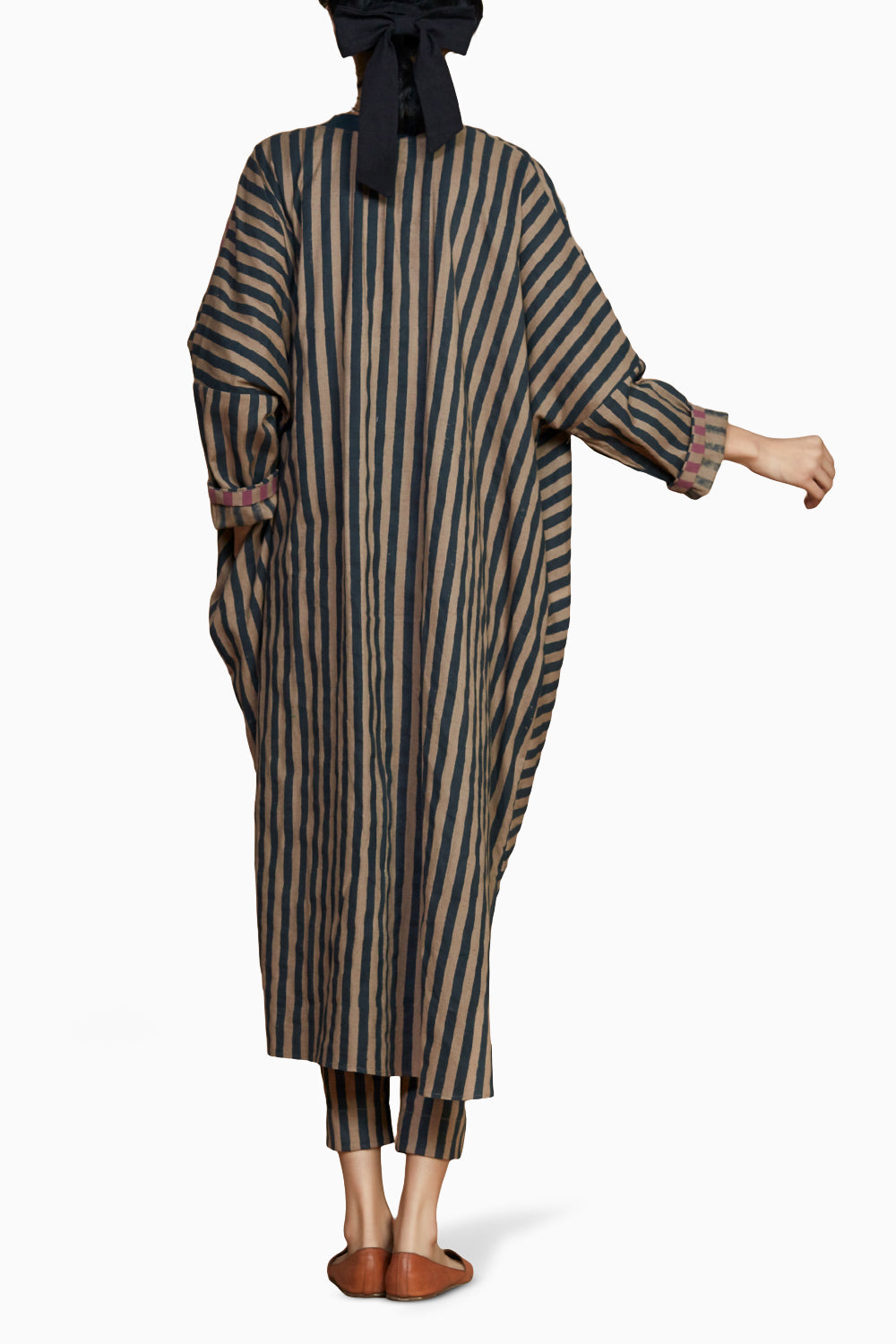 Ribbed Cowl Tunic Striped Brown Co-ord Set