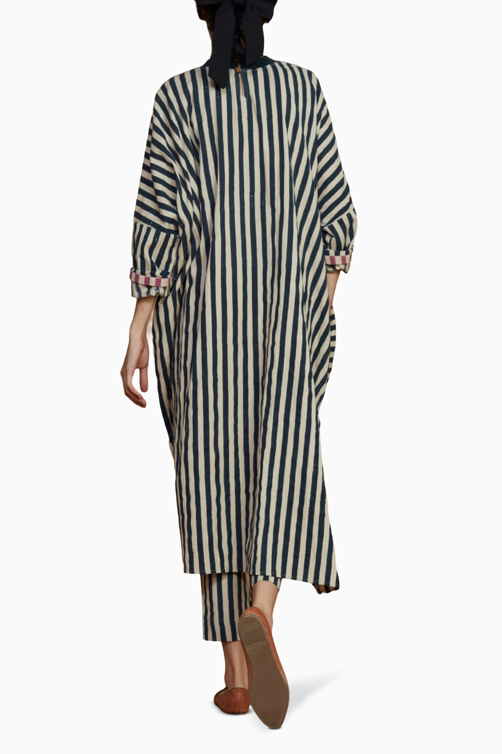 Ribbed Cowl Tunic Striped Black Co-ord Set