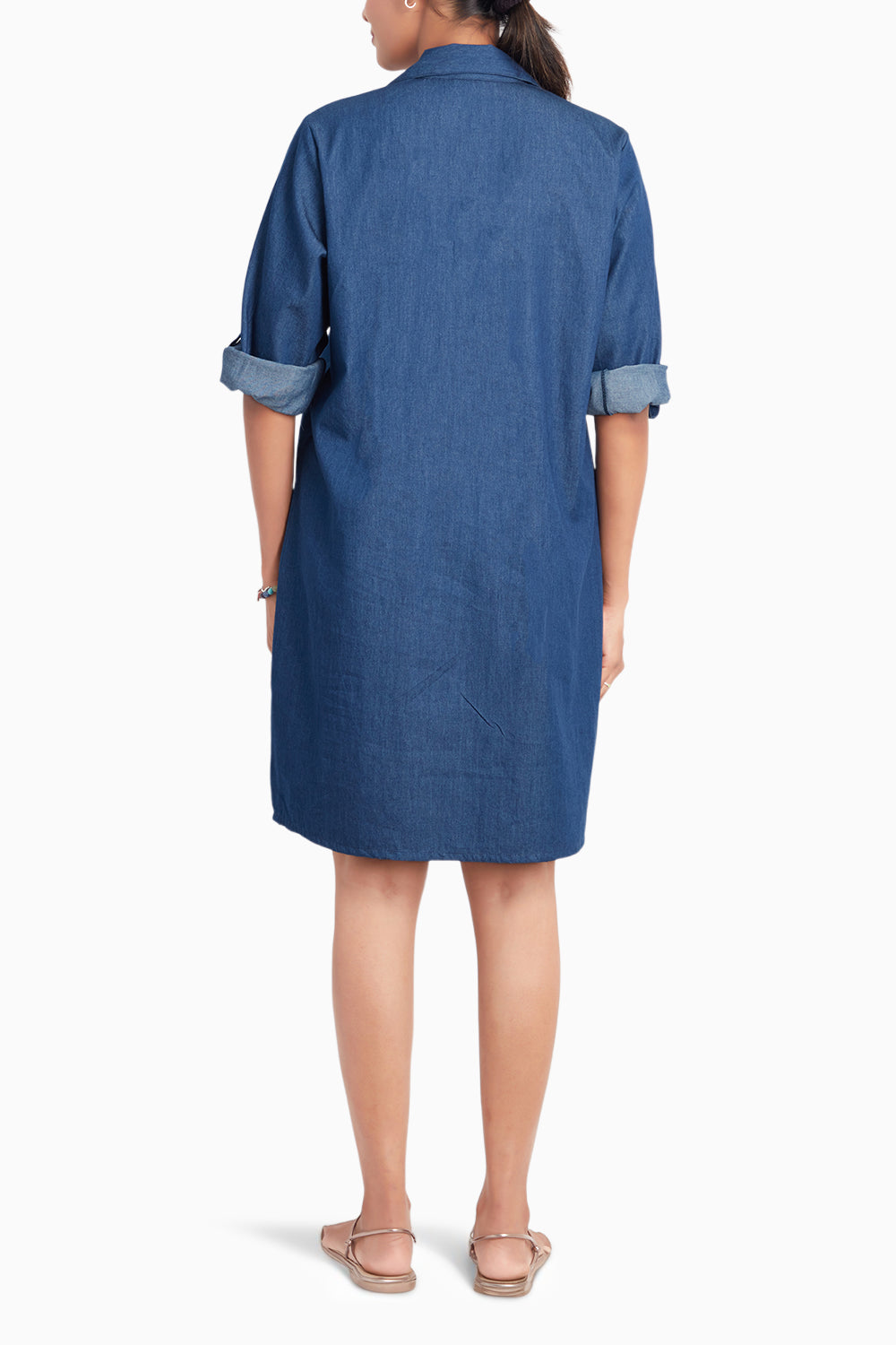 Denim Dress With Embroidery And Eyelets