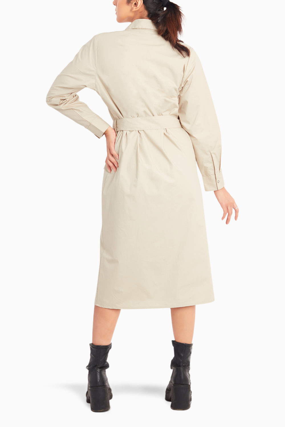 Beige Dress With Embroidery And Belt