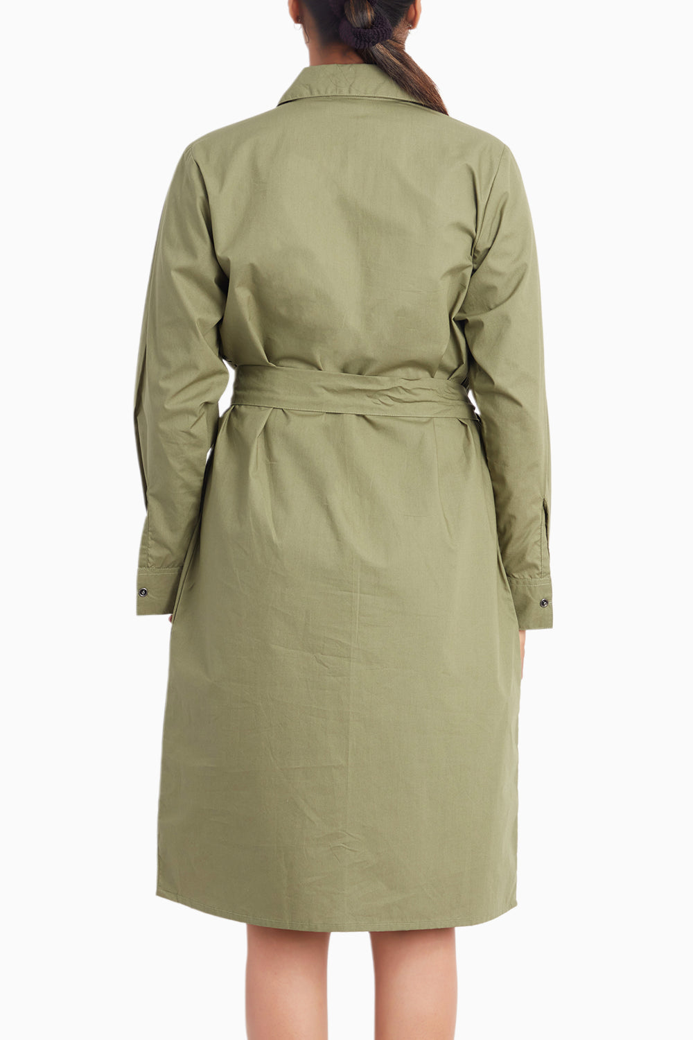 Olive Dress With Embroidery And Belt