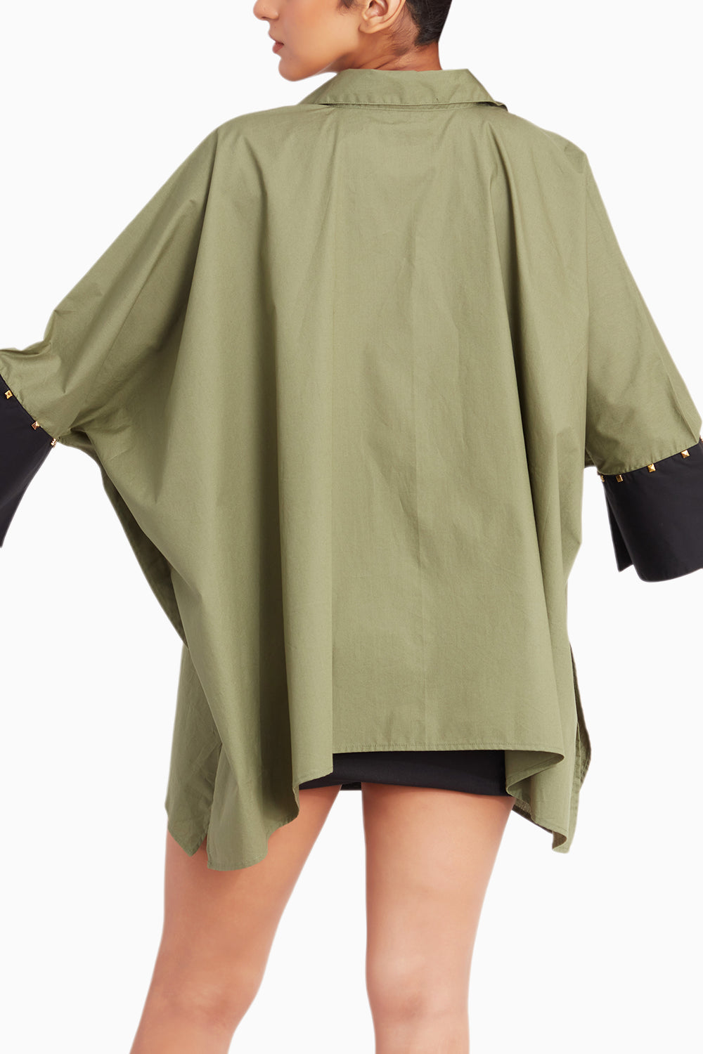 Olive Poncho Shirt With Leopard Foil