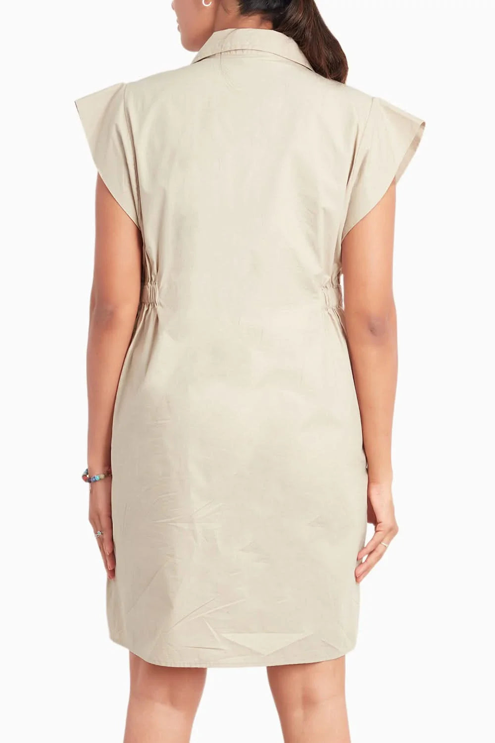 Beige Meghya Sleeve Dress With Embroidery