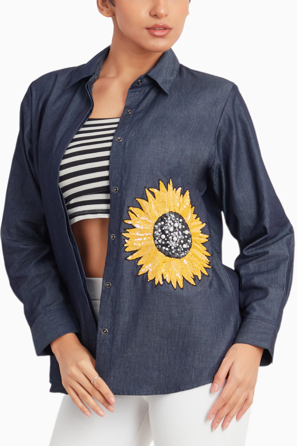 Denim Shirt With Sunflower Sequin