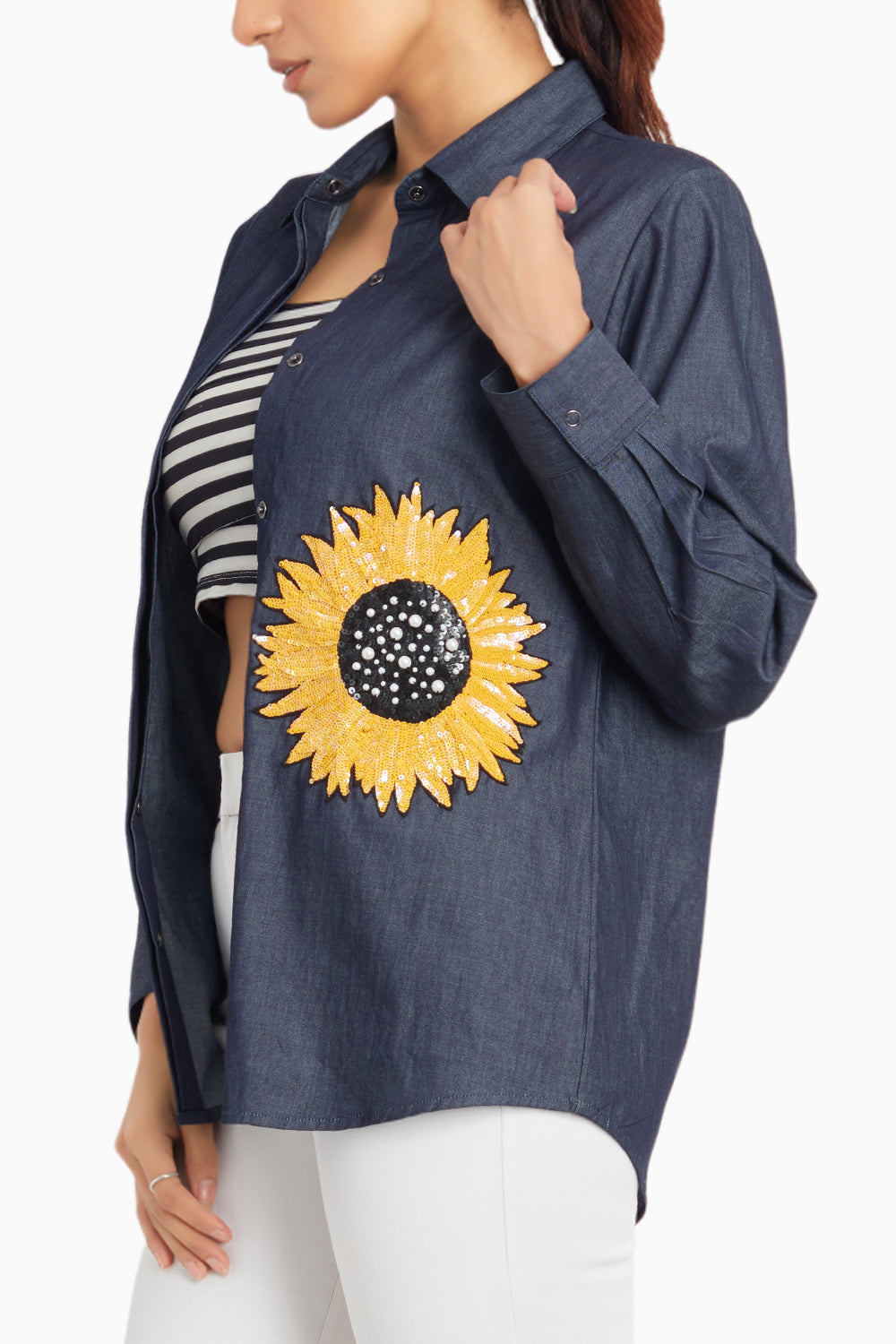 Denim Shirt With Sunflower Sequin