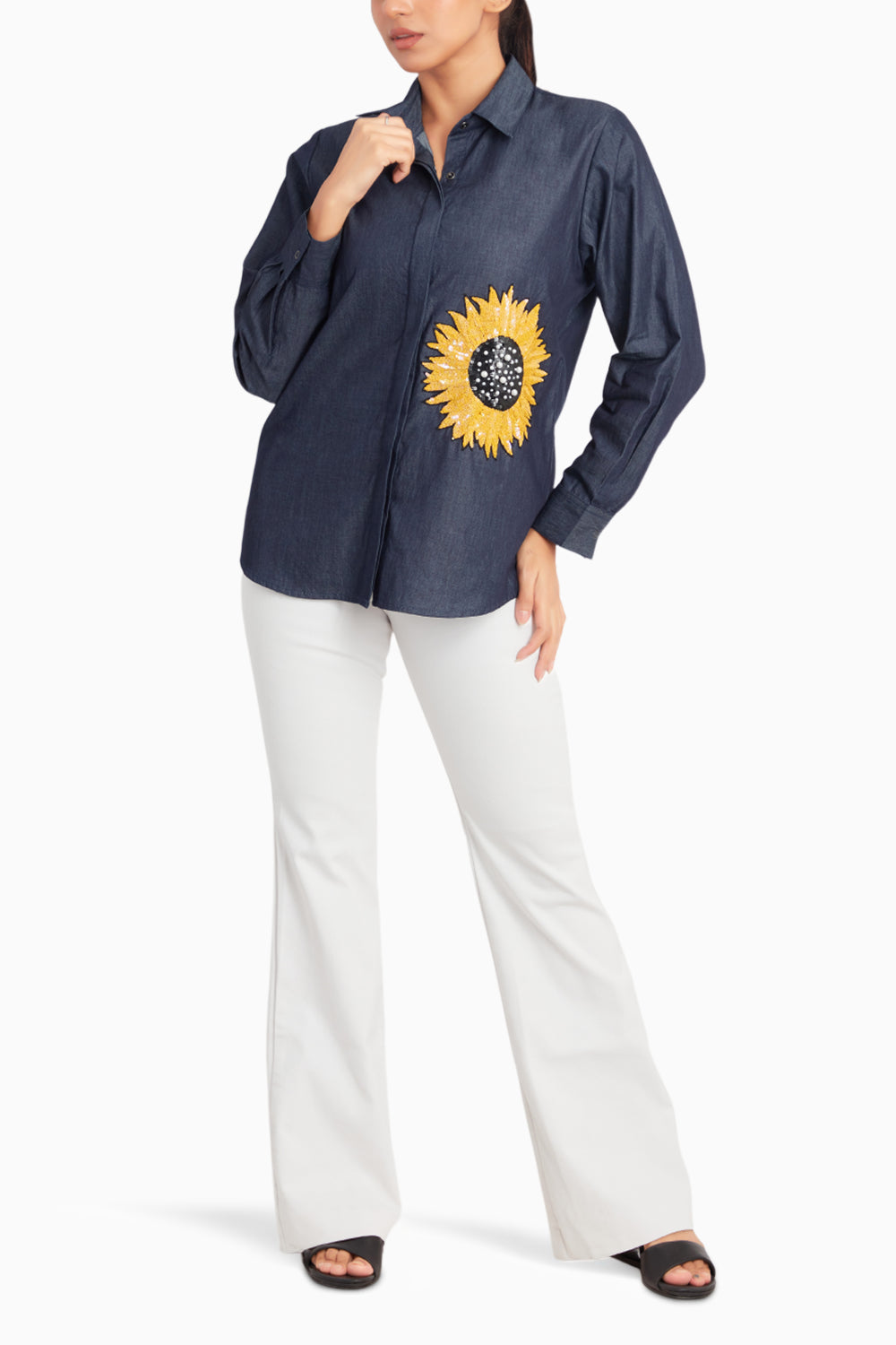 Denim Shirt With Sunflower Sequin