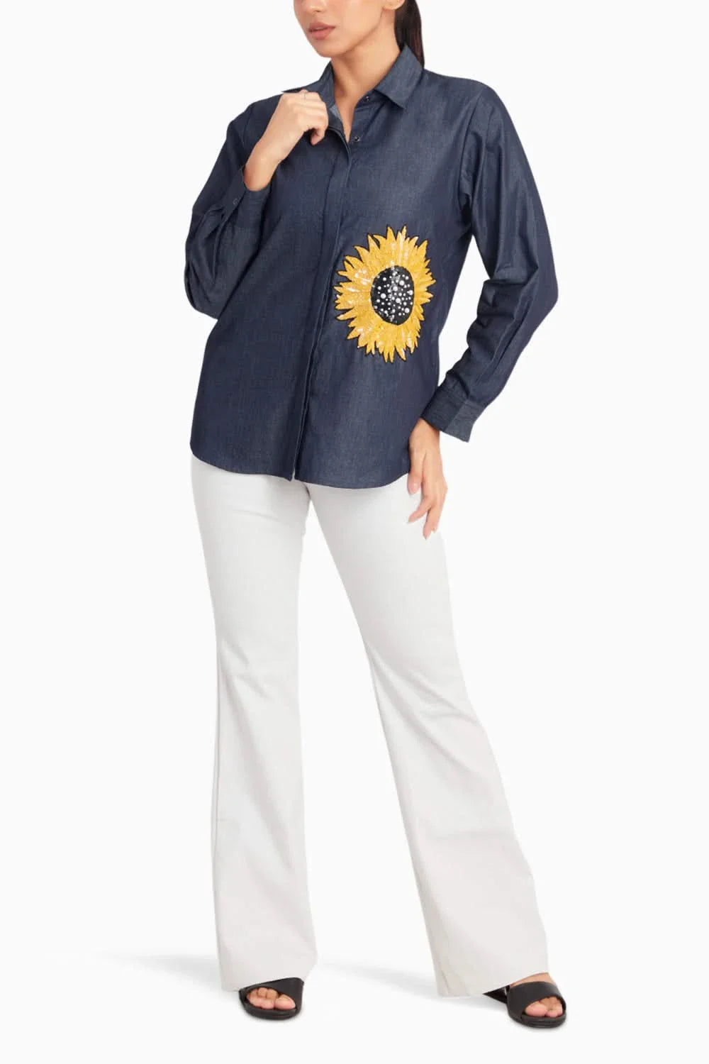Denim Shirt With Sunflower Sequin