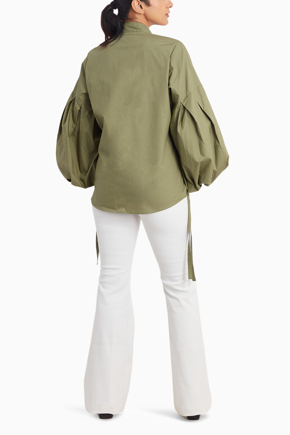 Olive Shirt With Balloon Sleeves