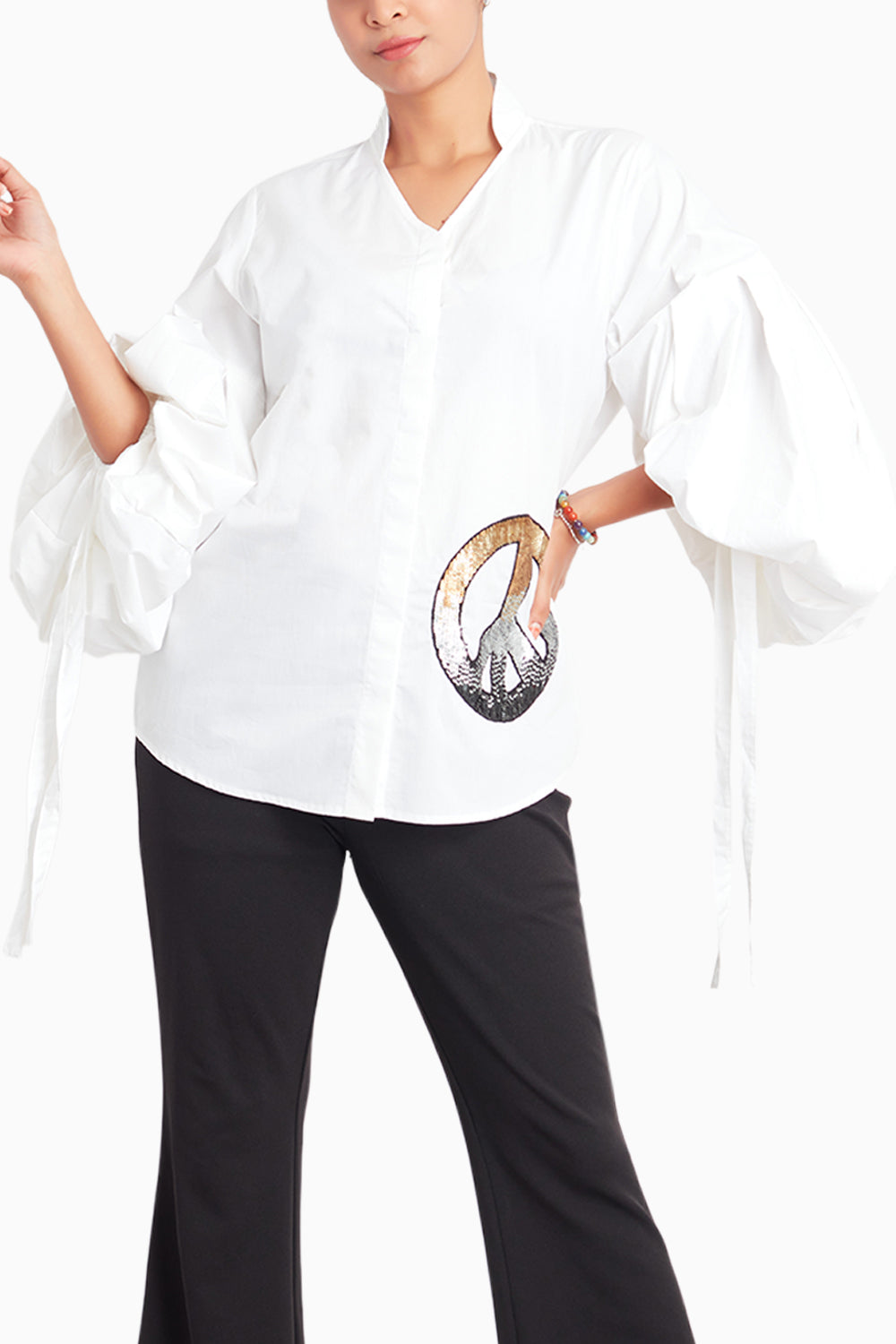 White Cotton Shirt With Balloon Sleeves