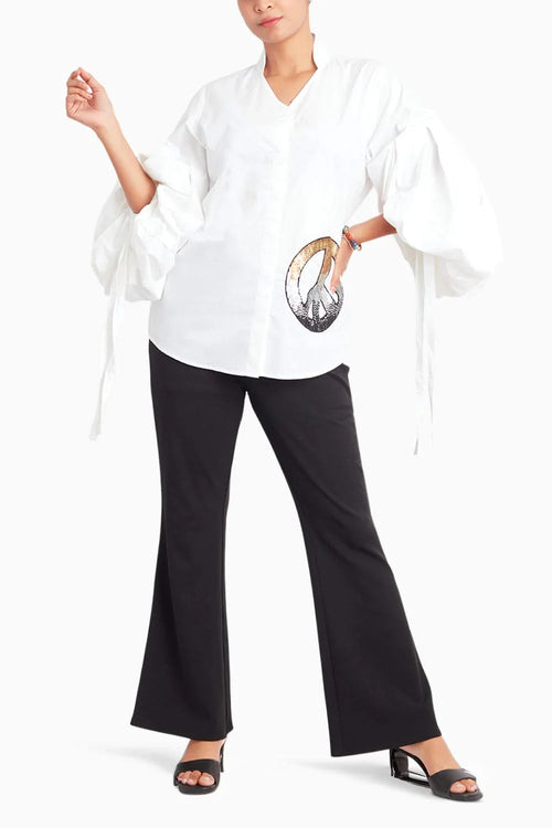 White Cotton Shirt With Balloon Sleeves