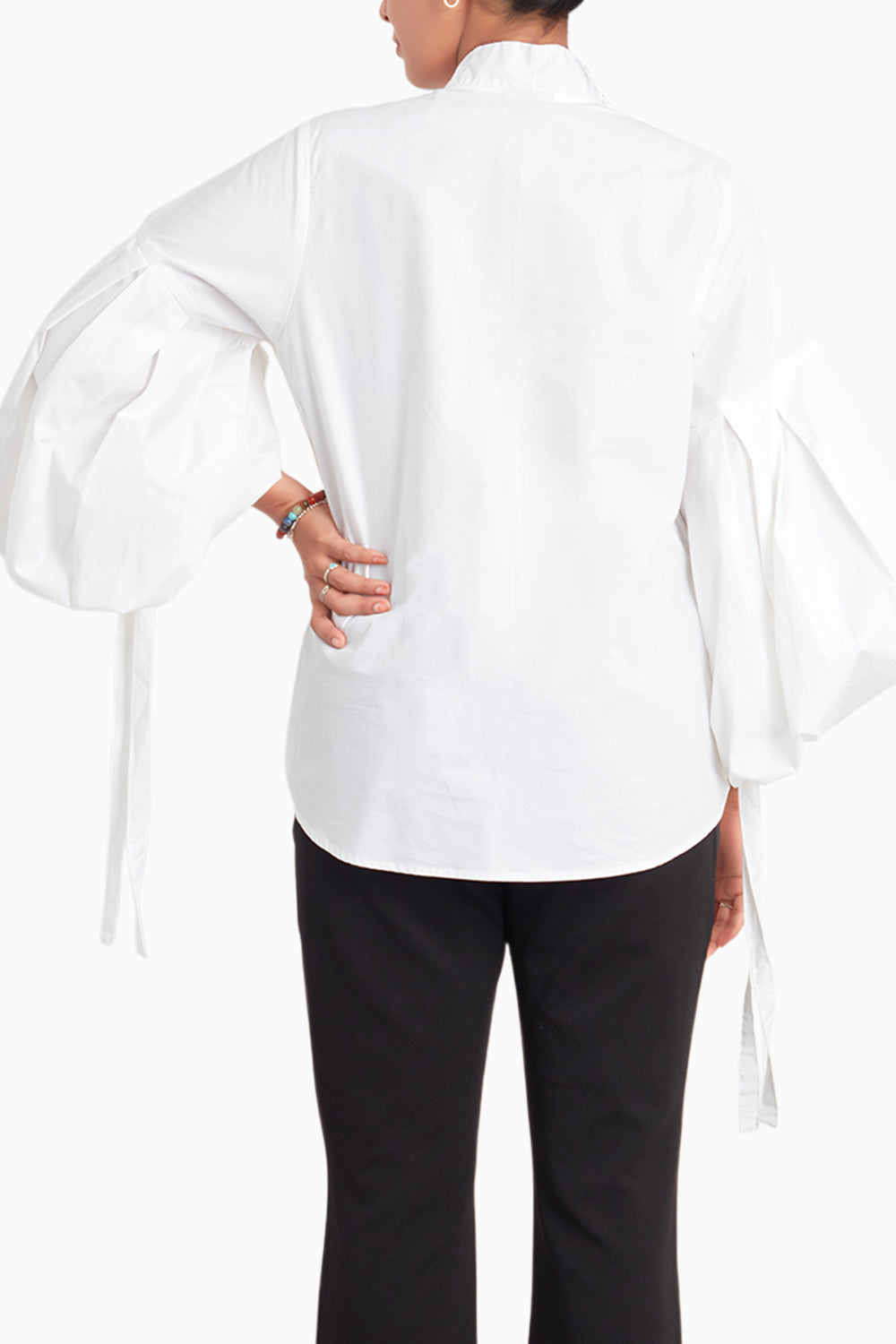 White Cotton Shirt With Balloon Sleeves